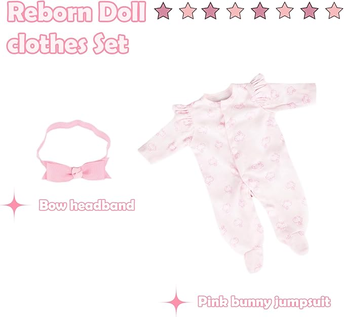 Realistic Reborn Baby Doll Clothes 16-18 inch 2pcs Pink Outfits Clothing Set Accessories Suitable for Reborn Babies and Newborns