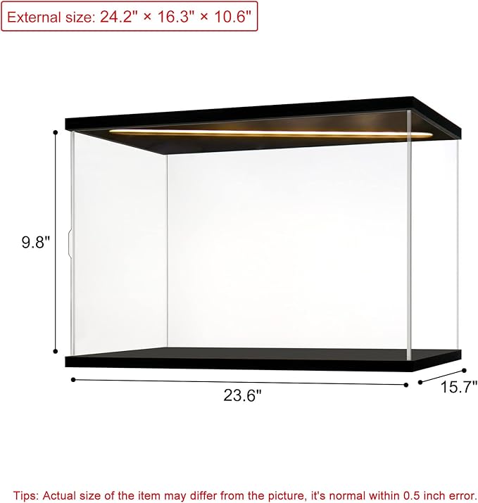Acrylic Display Case for Collectibles Clear Acrylic Boxes for Display Action Figures Car Model Building Kit 42083 Display Case Room Decoration Box(Black-Solid Yellow; 23.6*15.7*9.8 inch)