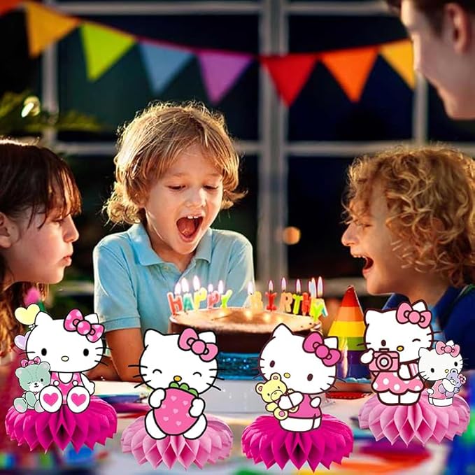 8Pcs Kitty Honeycomb Table Centerpiece, Kitty Birthday Party Supplies Table Decorations for Kids Party Decorations