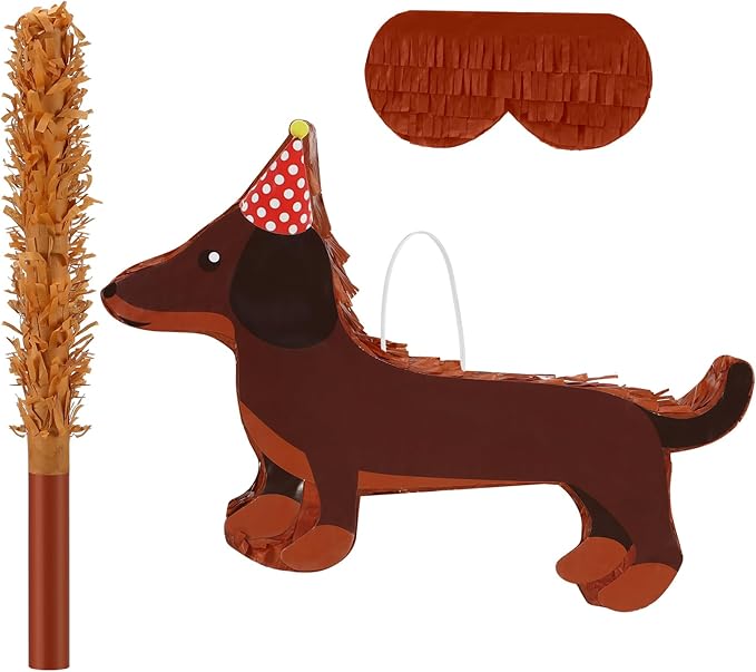 Dachshund Dog Piñata 3D Puppy Birthday Decoration with a Blindfold and Bat for Kids Girls Boys Gift Holiday Piñata Party Baby Shower Supplies