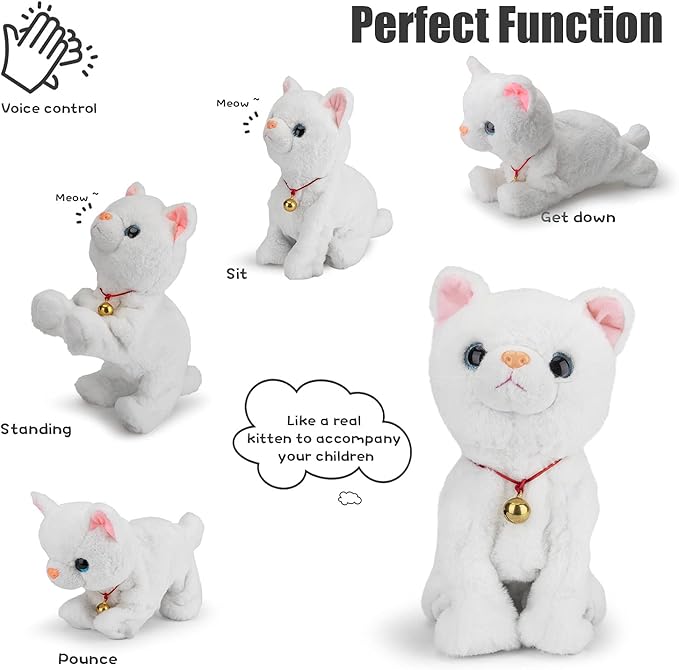 Smalody Interactive Electronic Plush Toy - Upgrade Robot Talking Cat Toys, Animals Sound Control Electronic Pet for Kids, Kitten Toys for Boys & Girls Kids(White)
