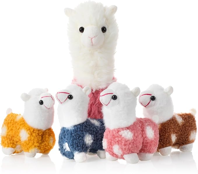 Civaner Llama Stuffed Animal with 4 Baby Llama Plushies Cute Alpaca Plush Set Soft Kawaii Alpaca Pillow for Kids Girls Easter Mother's Day Birthday Party Charity Donation Home Decor(Pink)