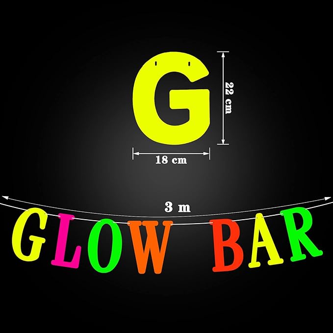 Glow Neon Party Supplies Glow Bar Banner Fluorescent Balloons Yellow Happy Birthday Cake Toppers Star Cupcake Toppers Fluorescent Table Tent Cards for Birthday Party