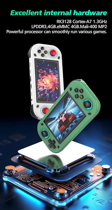 R43S Handheld Game Console,14000 HD Games Mini Retro Gaming Console,4.3-Inch IPS Screen,Built in 20 Emulators,64GB SD Card,28000mAh Battery，Birthday Gift (White)