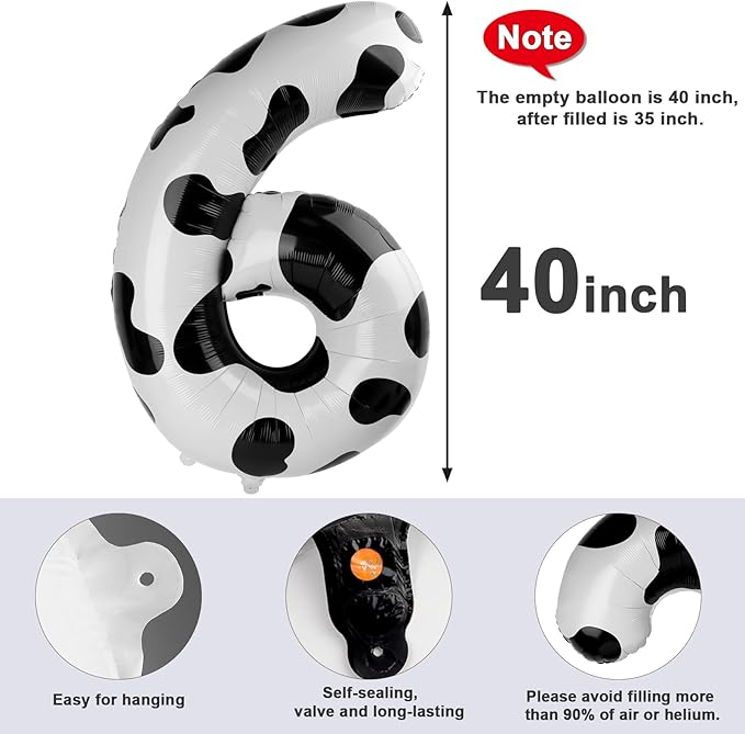 Number 6 Balloon 40 Inch, 6 7 Six Seven Birthday Decorations, 6th Birthday Balloon for Boy Girl, White Black 16 60 61 65 Numbers Balloons Graduations Anniversary Supplies