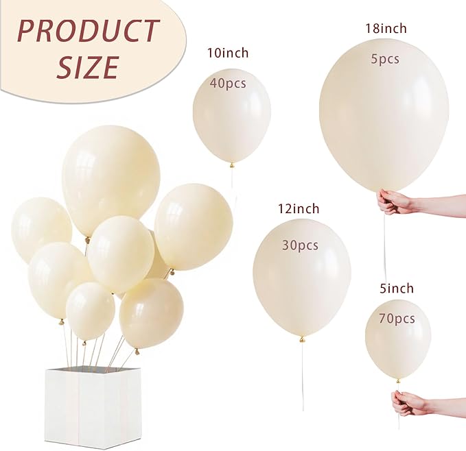 Ivory White Balloon,145pcs Premium Latex Khaki Balloons Arch Kit Different Sizes 18 12 10 5 Inch,Light Brown Neutral Balloon Garland Arch for Birthday Party Baby Shower Wedding Anniversary Decoration