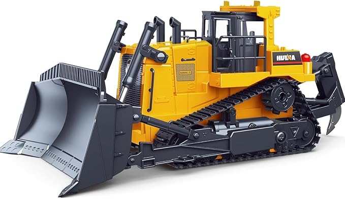 fisca Remote Control Bulldozer RC 1/16 Full Functional Construction Vehicle, 2.4Ghz 11 Channel Dozer Front Loader Toy with Light and Sound for Kids Age 6, 7, 8, 9, 10 and Up Years Old