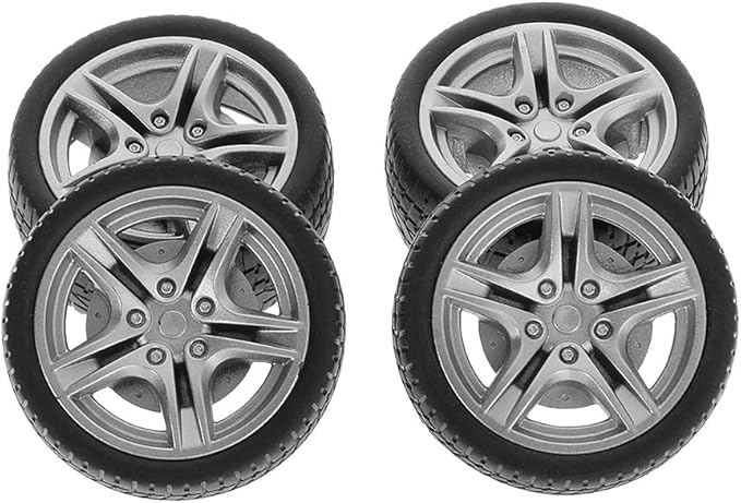4 Pcs Toy Car Black Tires, 48mm Simulation Rubber Wheel Tire Wheel for RC Car Truck DIY Model Toy Wheel Replacement Accessories, Tire and Wheel Sets, Remote and App Controlled Vehicles Toy