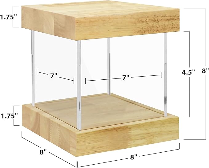 BenchPro Clear Acrylic Display Case for Trophy, Collectibles, Assemble Cube Display Box Stand Dust Proof Protection Showcase for Action Figures Toys. (1.75" Thick Wood, 8" H x 8" L x 8" D)