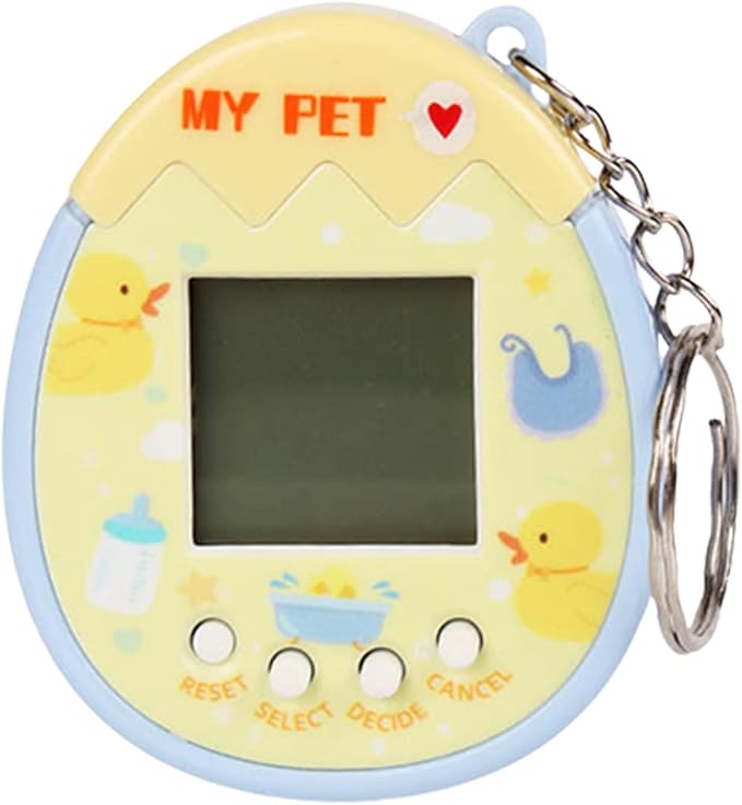 90s Toys Nostalgia, Game Machine with Keychain, Circular Design Compressive and Anti Drop Technology Equipped Multiple Game Modes, Digital Pet for Children Adult (Yellow)