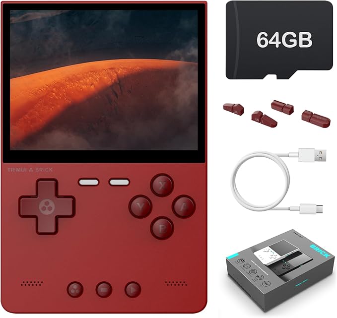 Trimui Brick Handheld Game Console 3.2-Inches Display Game Console,1024x768 IPS Screen Supports Multiple Simulators,Linux System Built-in 64G TF Card Red