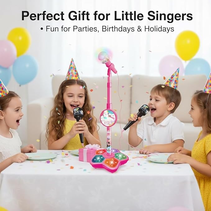 The All-in-One Microphone Toy, Kids Microphone with Stand, Adjustable Stand, Speaker & LED Lights, Funny Karaoke Microphones Toy for Singing, Boys & Girls (Black*Blue)
