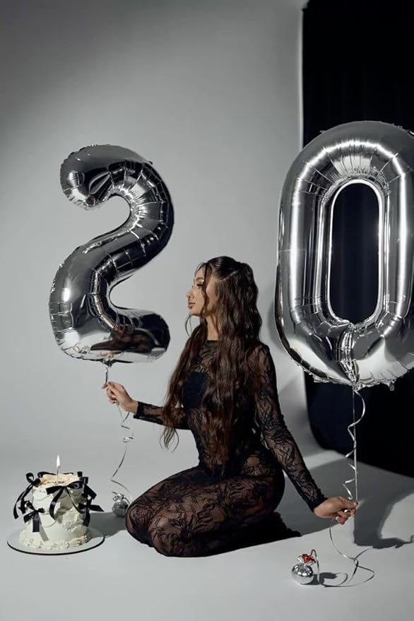 Number 14 Balloons, Large 14th Silver Birthday Decorations for 1 4 14 41, 40 Inch Foil Balloon for Wedding Engagement Photo Shoot Memorial Day's Supplies