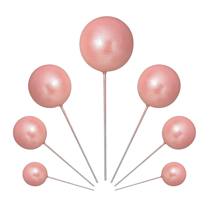 Gyufise 30Pcs Balls Cake Toppers Ball Cake Picks Foam Ball Shaped Cupcake Toppers Mini Balloons Baby Shower Cake Decorations for Wedding Enaggement Bridal Shower Birthday Party Supplies Rose Gold