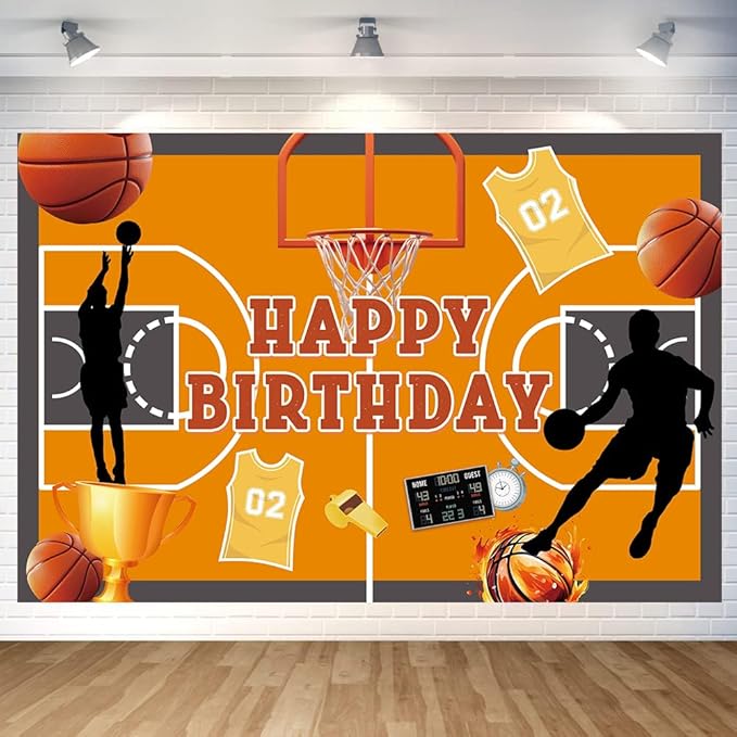 Basketball Birthday Party Backdrop Basketball Court Happy Birthday Banner Photography Background for Boys Home Decorations Party Supplies 70.8 x 47.2 Inch