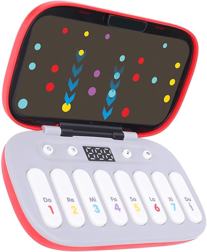 Music Rhythm Game Machine, Battery Operated 6 Levels Electronic Reaction Button Game, Handheld Puzzle with Music and Light for Children 3 to 16 Years Old (Red)