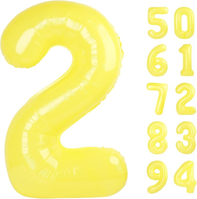 Yellow 2 Balloon, Number Balloons 40 Inch, 2nd Balloon Number Birthday Decorations, Second Two Birthday Party Supplies, Number 2 Balloon