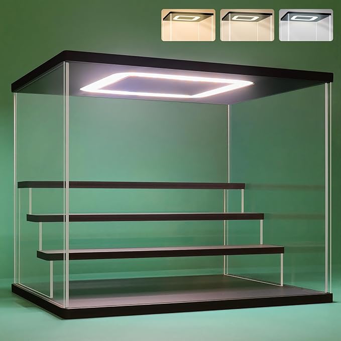 NONEMEY Clear Acrylic Display Case Stand with LED Light 2/3/4/5/6 Tier Storage Box Showcase Dustproof Organizer Box for Collectibles (4Tier 12.4*9.6*10.4inch)