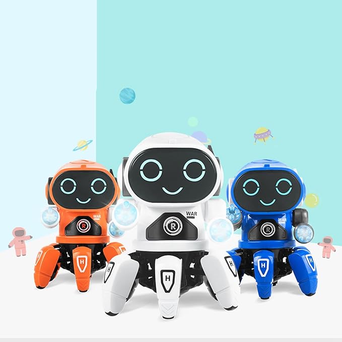Light Six Claw Robot Toy, Flexible Moving Dance Music Shake Robot Toy with Clear Sound Quality (Orange)