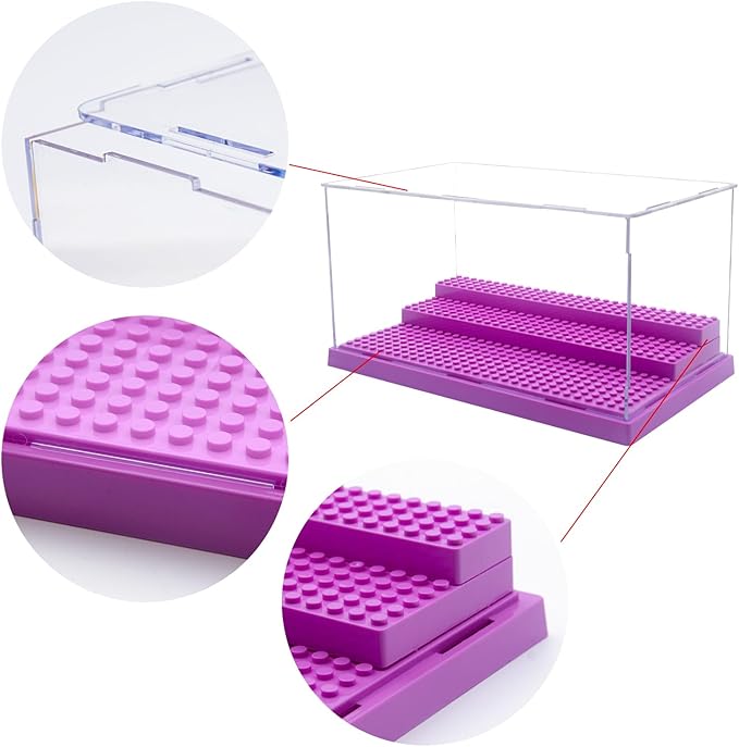 WMM Minifigure Display Case for Action Figures Blocks, Dustproof Acrylic Display Box Storage with 3 Movable Steps for Collection Models Minifigures, Bricks Blocks Toys