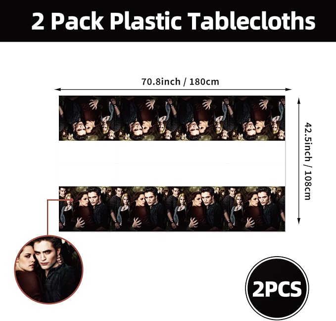 2Pcs Saga of Twilight Tablecloth Disposable Tablecover Birthday Party Supplies Napkin Plates for Kid Boy Baby Shower Rectangle Tables 70"X42",2 Pack