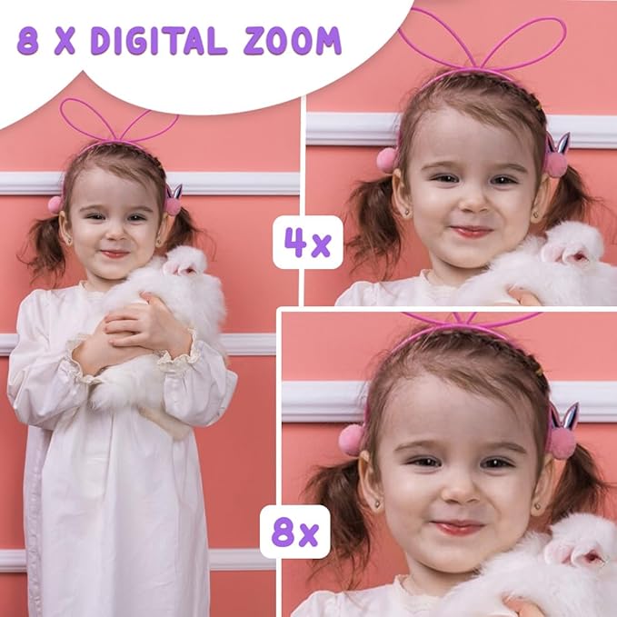 Wembley Kids Camera for Boys & Girls 3–8 Years | Digital Camera for Kids 1080P Selfie Video | Toddler Unicorn Camera Rechargeable with Games | 32GB Card | Silicone Cover | Birthday Gift - Purple