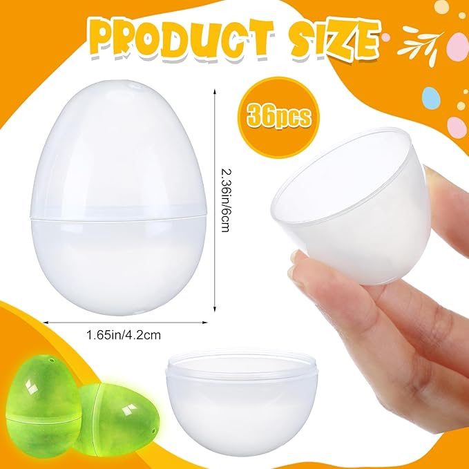 ShinyRelief 36 Pcs Glow in the Dark Easter Eggs 2.4 Inch Plastic Fillable Eggs Bulk,easter Basket Stuffers Gifts Party Favors Decorations Supplies(Yellow)