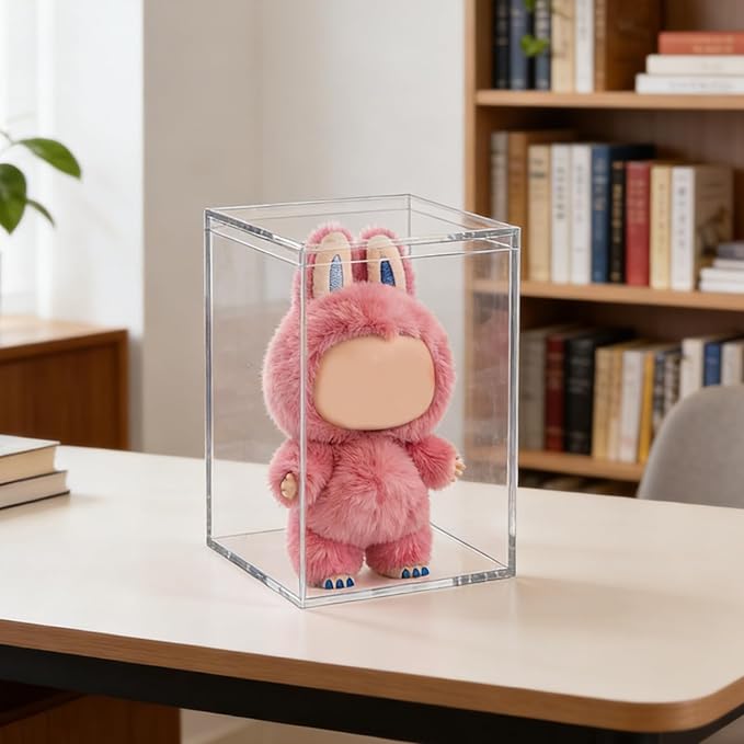 3 Pack Clear Plastic Stackable Display Case with Lid Display Case Compatible with Labubu POP MART Acrylic Clear Display Box Shelf Figure Display Case for Plush Collectibles Action Figures