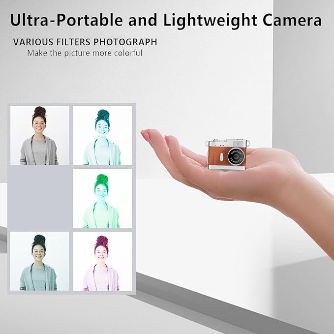 KOOMTOOM Keychain Camera,720P HD Mini Retro Camera,Tiny Digital Photocamera with 32GB SD Card,0.96'' Pocket Video Recorder Gift for Kids Students,Suprise Box Included(K142 - Red Brown)