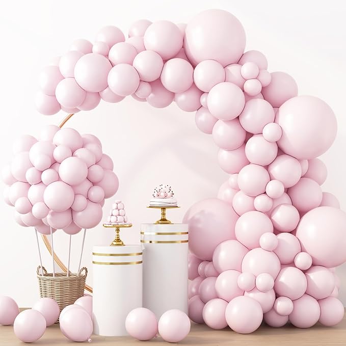 RUBFAC Pale Pink Balloons 129pcs Different Sizes Pack of 18 12 10 5 Inch, Latex Light Baby Pastel Pink Balloon Garland Arch Kit for Baby Shower Engagement Bachelorette Wedding Birthday Party