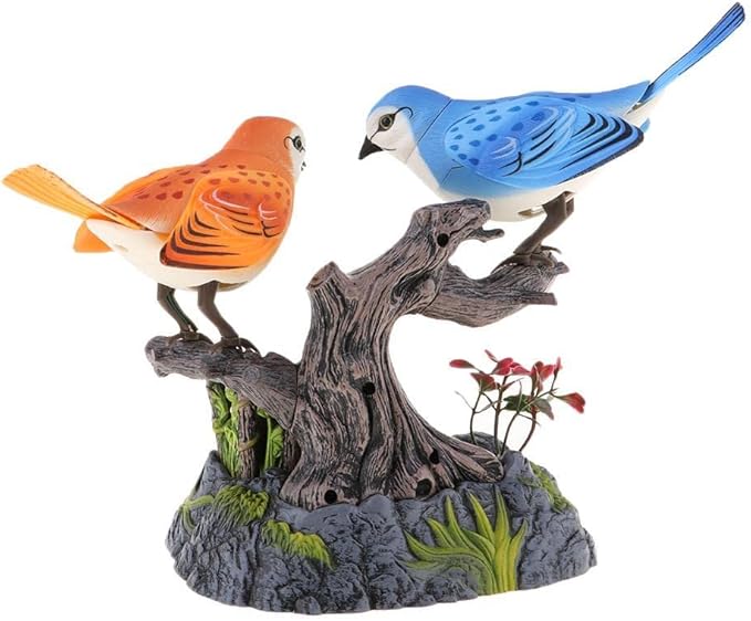 2 Birds Sound Activated Chirping Toy with Pen Holder for Desk Decor