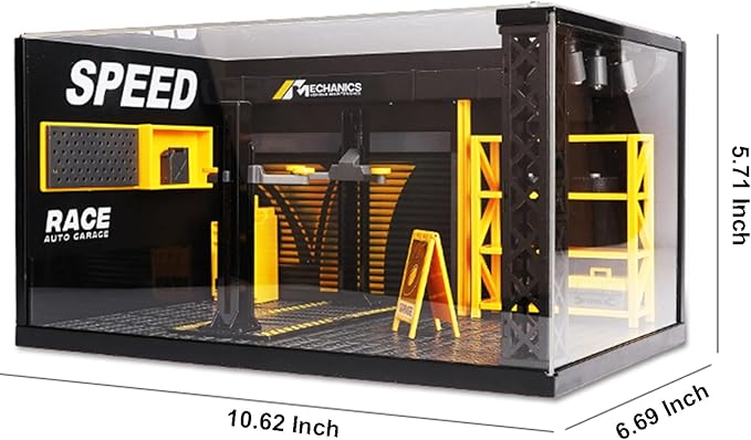 PVC Display Case DIY Simulation Scenario Die-cast Model with LED Light, Garage Scene Model for Motorcycle Car Models Collectibles Assemble (10x6x5inch)