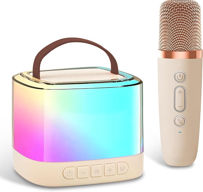 Karaoke Machine for Kids Portable Speaker with Wireless Microphone for Illusionary Flowing Light,Karaoke Toys Gifts for Girls & Boys Ages 4-12 +Year Old Birthday Party