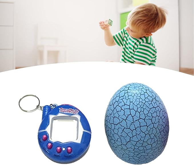 Virtual Electronic Digital Pet Game Machine Keychain with Egg Shaped Case, Upgraded Collector's Edition Virtual Pets for Kids (Blue)