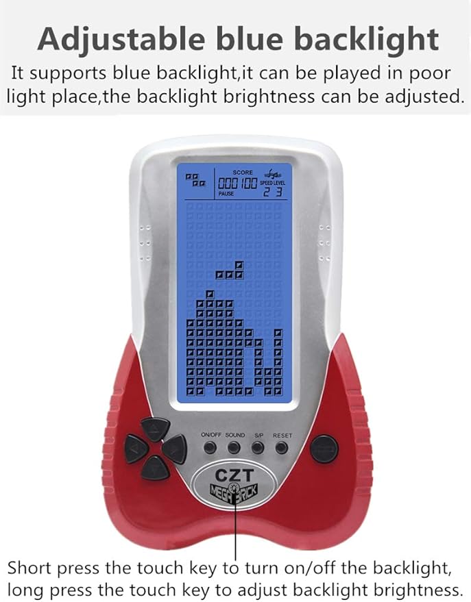 CZT Retro Brick Game Console Big Blue Backlight Screen Built-in 23 Games Tank Battle/Racing Can Plug Headphone Nostalgic Puzzle Pocket Handheld Porable Machine Children's Toys (Red)