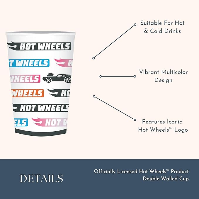 Bonjour Fete Hot Wheels™ x Paper Party Cups | Disposable Cups for Birthday Parties, Kids' Celebrations, and Car-Themed Events | Premium Party Supplies & Decorations | Pack of 8 | 9 oz size