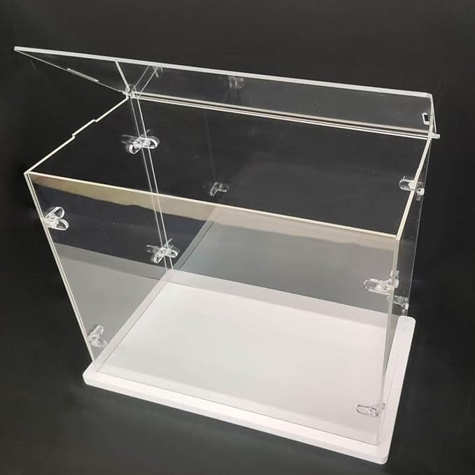 Clear Acrylic Display Cabinet Assembly, Thickened Base, top openable Door, Sturdy L-Shaped Buckle, dust Protection Cabinet for Action Doll Toy Collectibles (White, 50x30x40cm/20X12X16in)