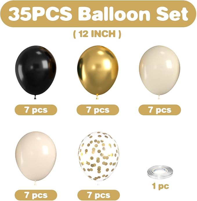 Black & Gold, White & Gold Balloons - New Years, Birthday & Graduation Party Pack with Gold Confetti