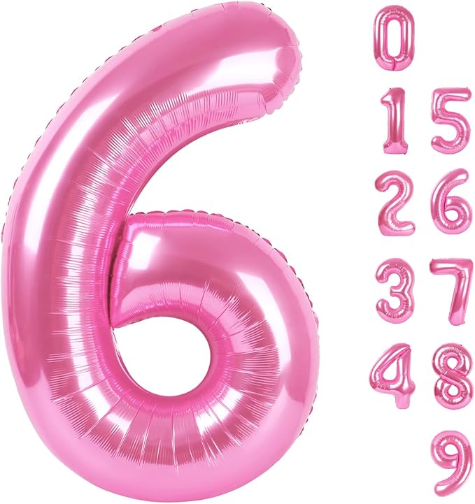 Number 6 Balloon 40 Inch, 6 7 Six Seven Birthday Decorations, 6th Birthday Balloon for Boy Girl, Pink 16 60 61 65 Numbers Balloons Party Wedding Events Decorations
