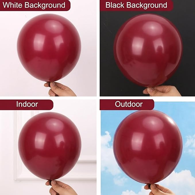 RUBFAC Burgundy Balloons 129pcs Different Sizes Pack of 18 12 10 5 Inch, Latex Maroon Dark Ruby Red Balloon Garland Arch Kit for Wedding Anniversary Birthday Party Decorations