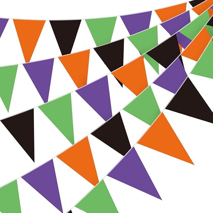 Jetec 5 Pieces 49 Feet Halloween Pennant Banner Party Decorations Black Purple Orange and Green Triangle Flags Bunting Banners for Halloween Carnival Birthday Party Decor Indoor Outdoor Supplies