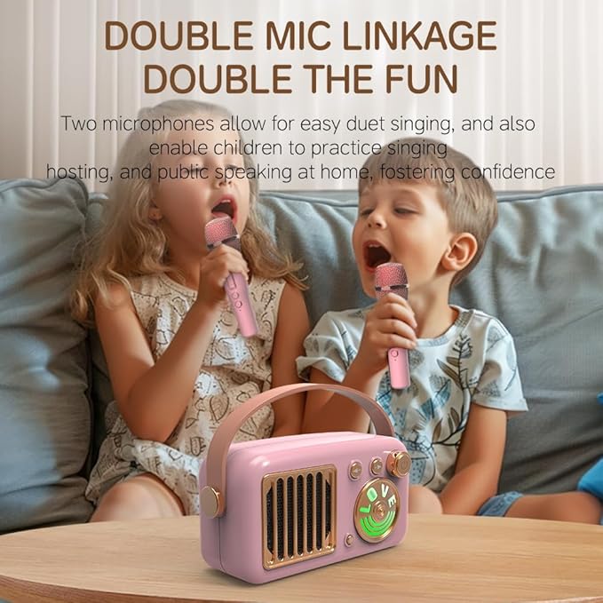 Cyboris Karaoke Machine for Kids Adults, 15W Mini Handheld Bluetooth Karaoke Speaker &2 Wireless Microphone& Lights,9H Playtime,AUX&TF-Card Input,Bluetooth 5.3, Birthday Gifts for Girls Boys(Purple)