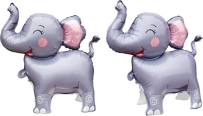 Elephant Foil Balloons,2Pcs 25" 3D Giant Big Jungle Safari Animal Birthday Party Decorations,Safari Cartoon Balloon For Kids,Wild Zoo Theme Gender Reveal Supplies Gray