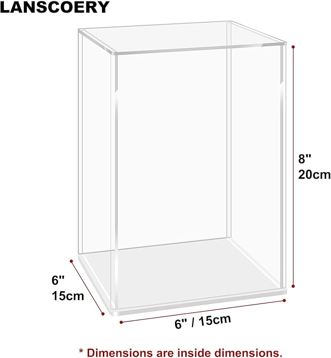 LANSCOERY Acrylic Display Case, Assemble Showcase Display Box for Collectibles, with Dustproof & Seamless Display Design, 6x6x8 inch White Base