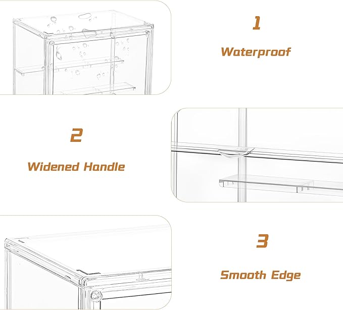 Small Acrylic Display Case for Collectibles 3 Layer Adjustable Display Case with Magnetic Door Clear Stackable Display Box for Mini Figures, 4 Pack