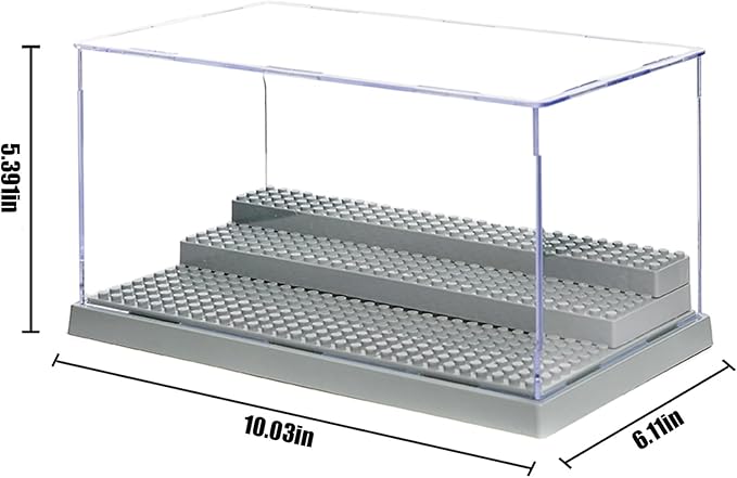 WMM Minifigure Display Case for Action Figures Blocks, Dustproof Acrylic Display Box Storage with 3 Movable Steps for Collection Models Minifigures, Bricks Blocks Toys
