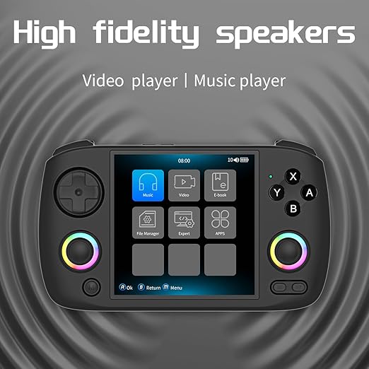 RG CubeXX Retro Handheld Game Console , 3.95 Inch IPS Screen Linux System Built-in 64G TF Card 5056 Games Support TV Output 5G WiFi Bluetooth 4.2(Black)