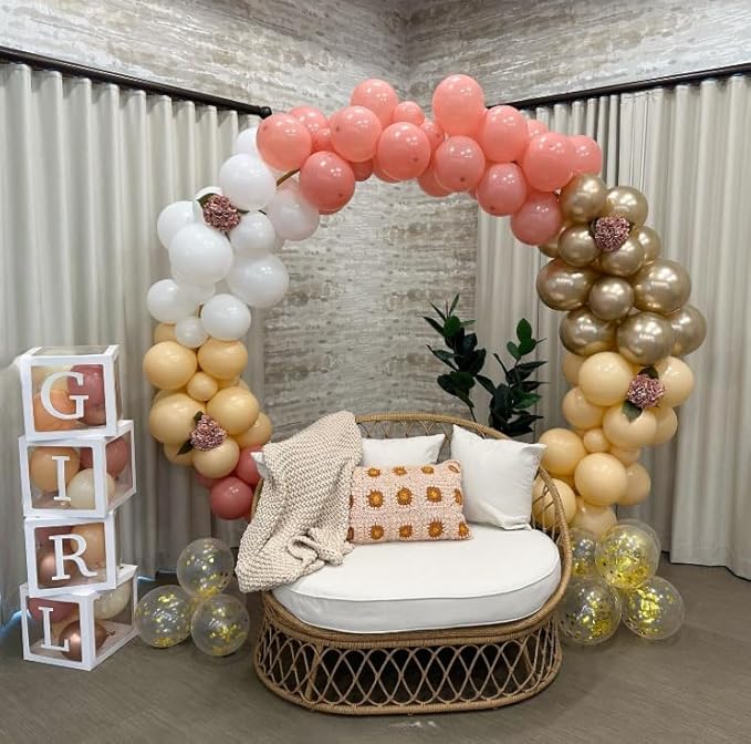 Blush Pink Balloon, 60 PCS 12 Inch Retro Pink Gold White Sand Nude Balloons Gold Confetti Latex Balloons for Girls Baby Shower Wedding Bridal Boho Birthday Party Decorations