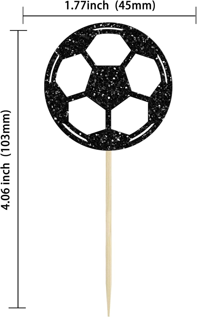 24Pcs Soccer Ball Cupcake Toppers Black Glitter Sports Theme Football Cupcake Food Picks Sport Balls Baby Shower Wedding Birthday Party Cake Decorations Supplies