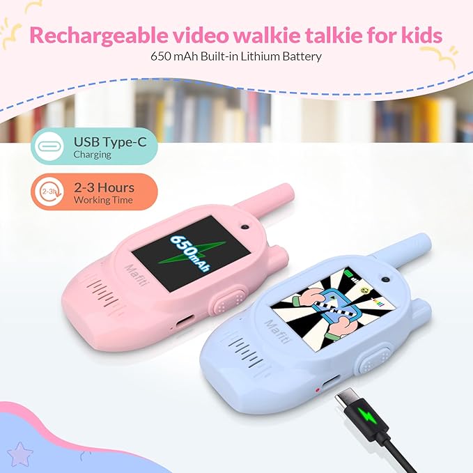 Mafiti Video Walkie Talkies for Kids 2 Pack Rechargeable 1000 Feets Long Range Toddler Toys Birthday Gifts for 3 4 5 6 7 8 Year Old Boys Girls (Blue+Pink)